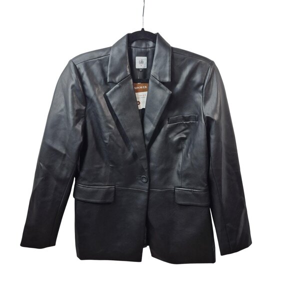 Cabi Jacket Wolmens M Black Faux Leather James Blazer Flap Pockets 4495 - Picture 1 of 8